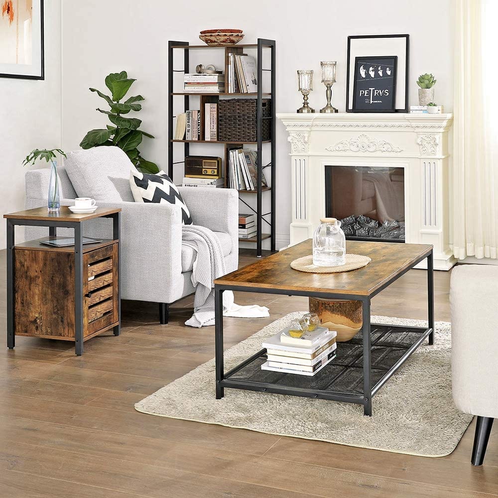 Big Bedding Australia Bedside Table Bedside Table with 2 Adjustable Shelves, Steel Frame, 40 x 40 x 60 cm,  Rustic Brown and Black