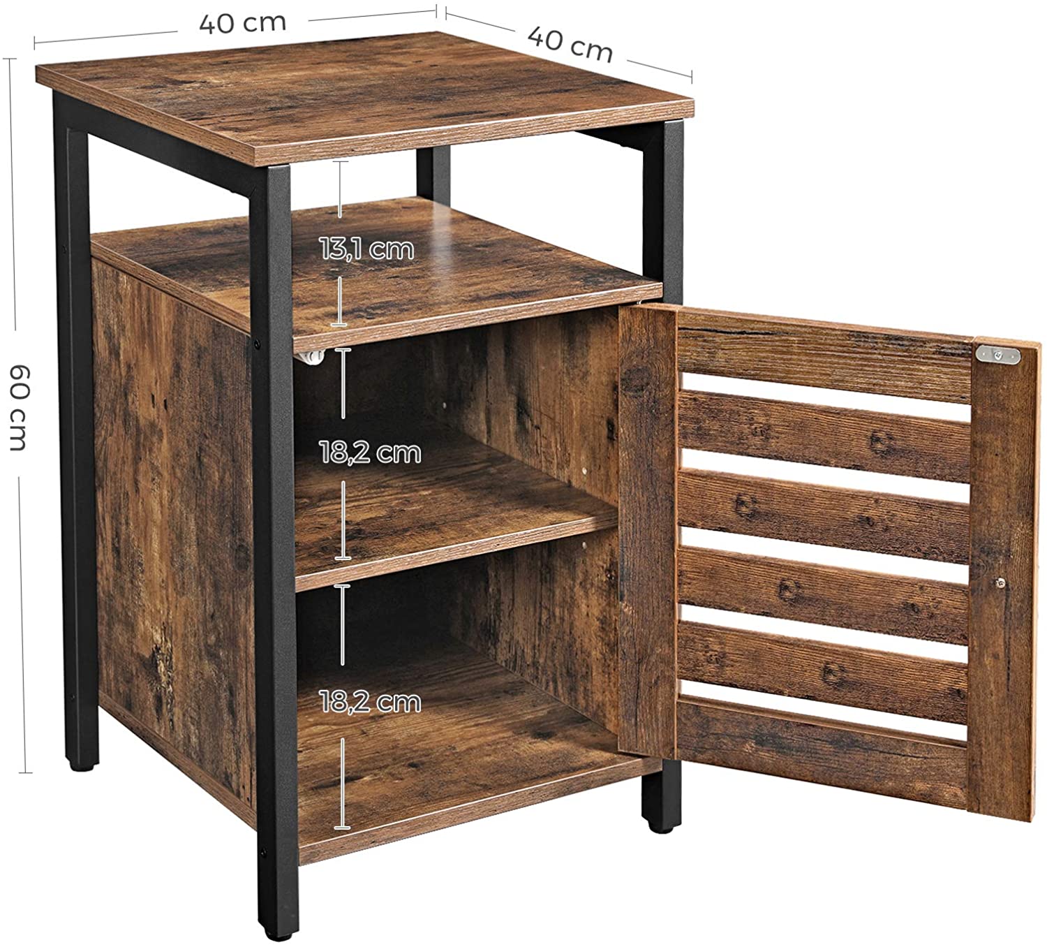 Big Bedding Australia Bedside Table Bedside Table with 2 Adjustable Shelves, Steel Frame, 40 x 40 x 60 cm,  Rustic Brown and Black