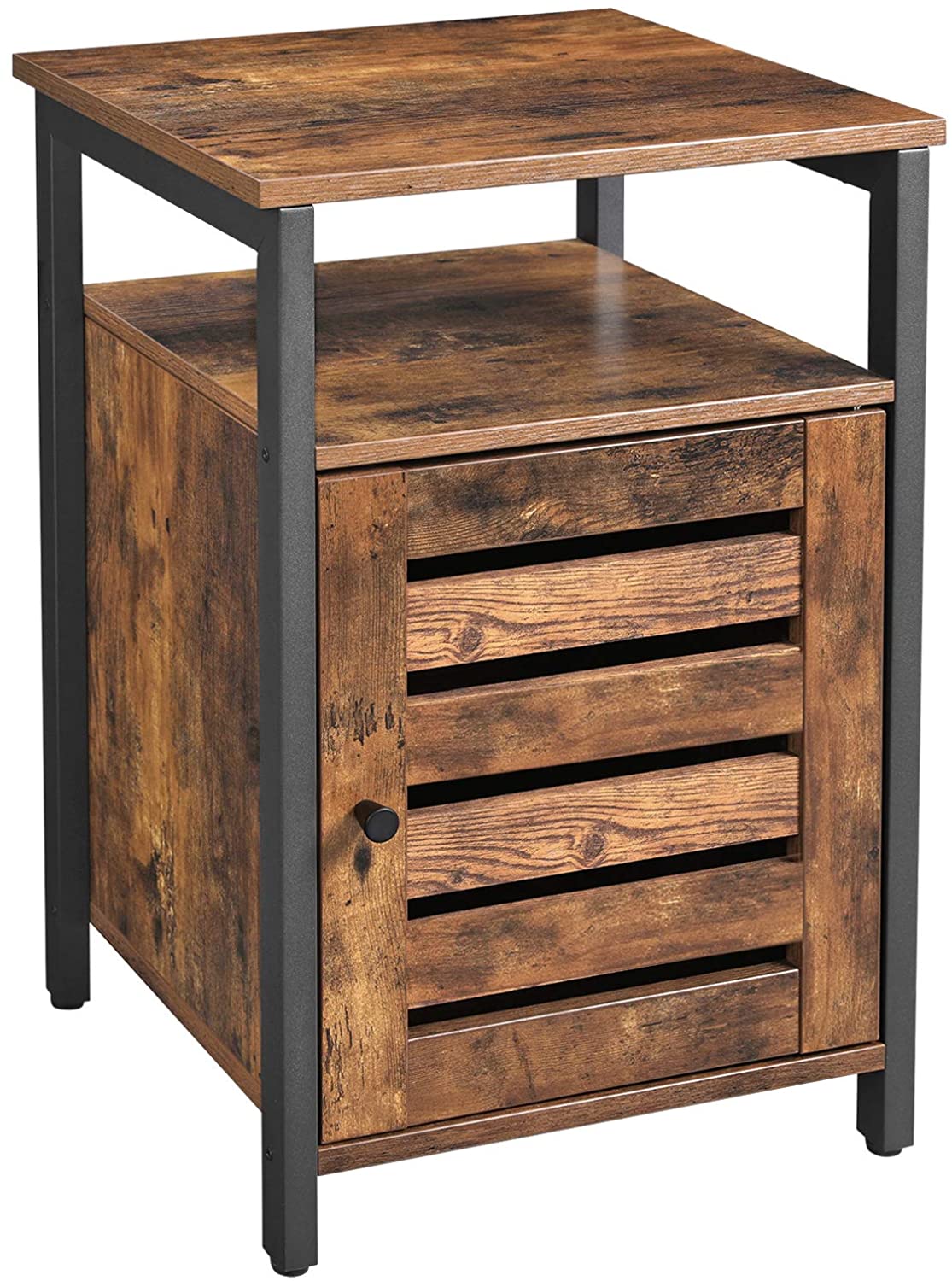Big Bedding Australia Bedside Table Bedside Table with 2 Adjustable Shelves, Steel Frame, 40 x 40 x 60 cm,  Rustic Brown and Black