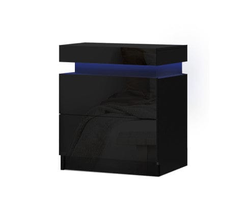 Big Bedding Australia Bedside Table Bedside Tables Side Table Drawers RGB LED High Gloss Nightstand Black