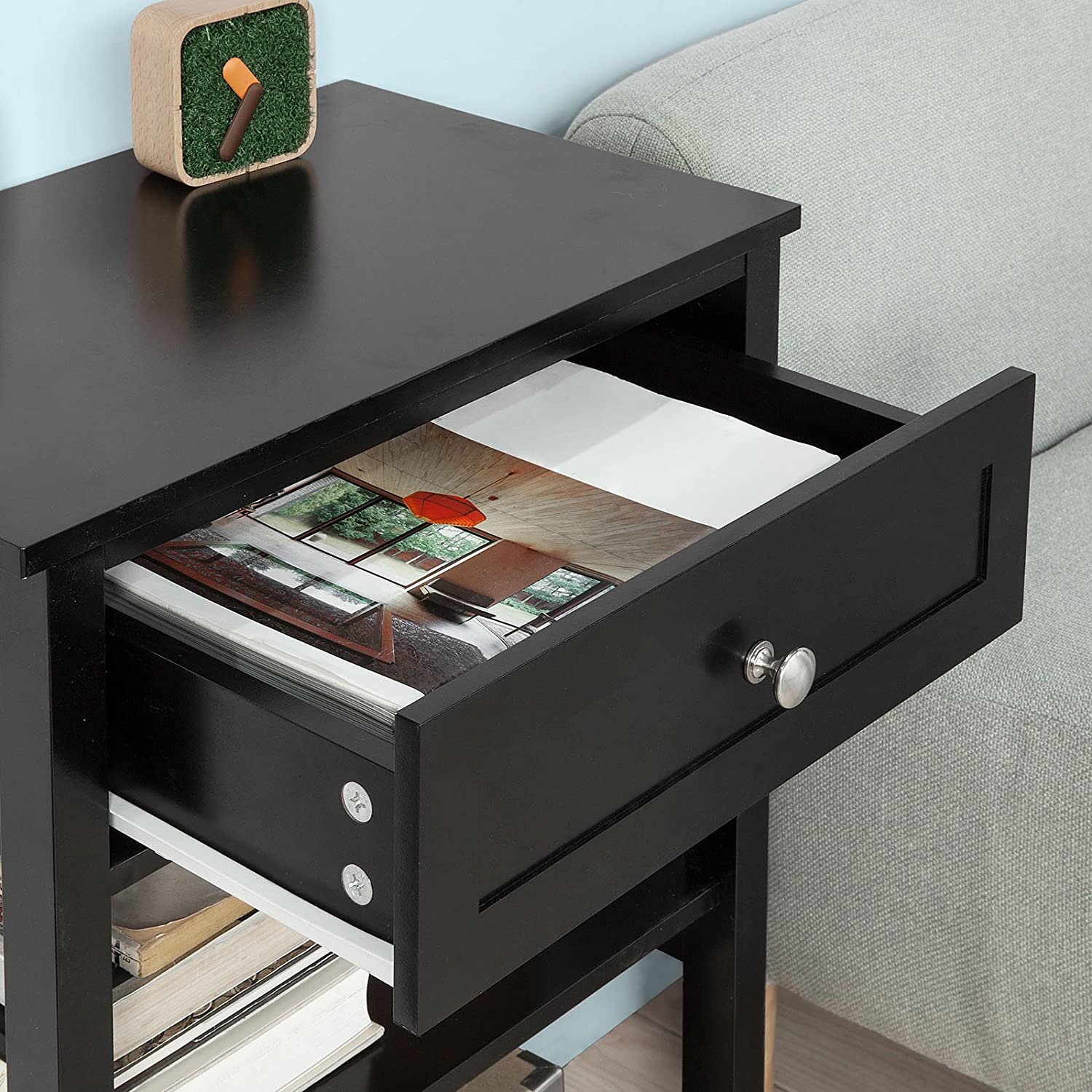 Big Bedding Australia Bedside Table Black Bedside Table with 1 Drawer and 2 Shelves