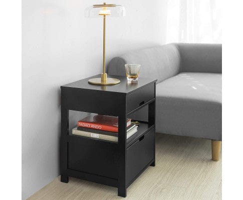 Big Bedding Australia Bedside Table Black Bedside Table with 2 Drawers