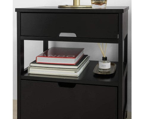 Big Bedding Australia Bedside Table Black Bedside Table with 2 Drawers
