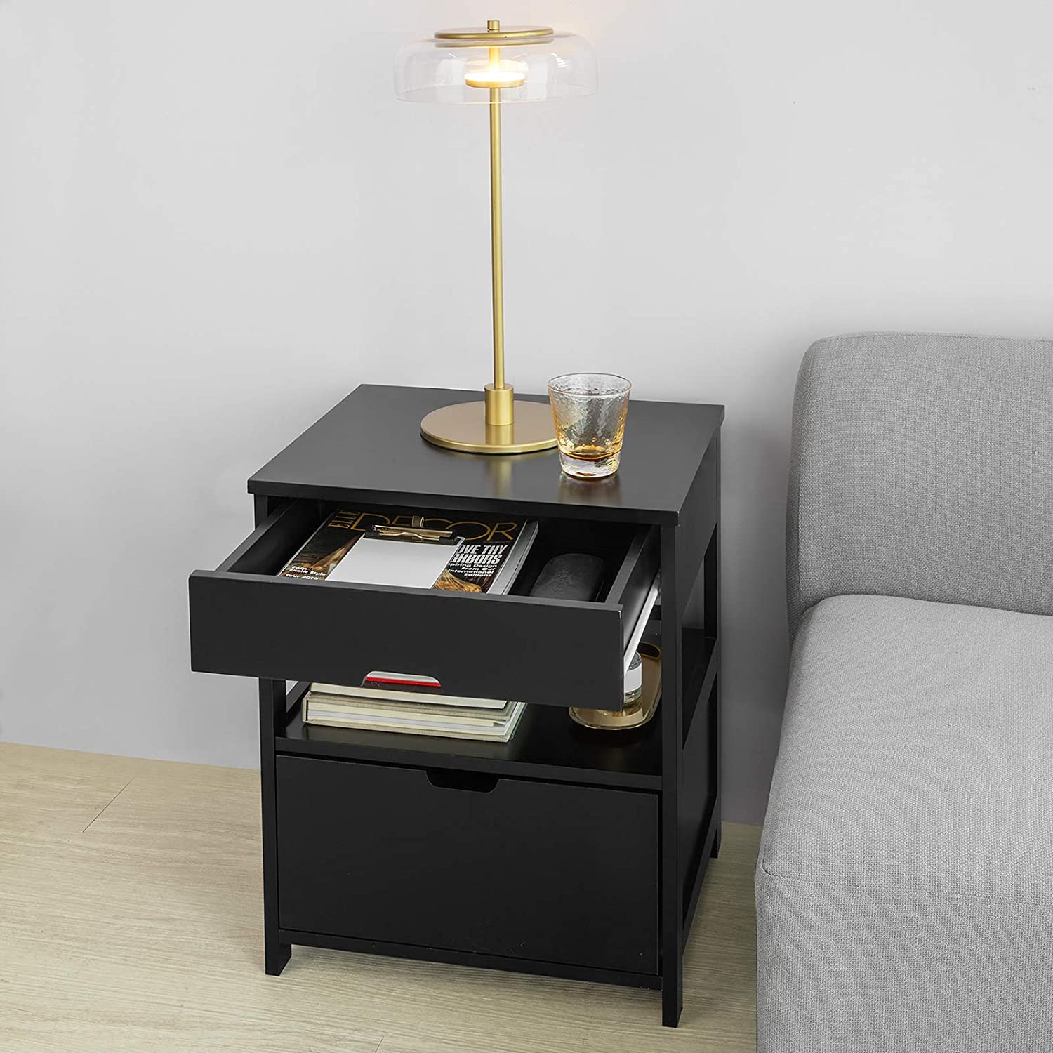 Big Bedding Australia Bedside Table Black Bedside Table with 2 Drawers