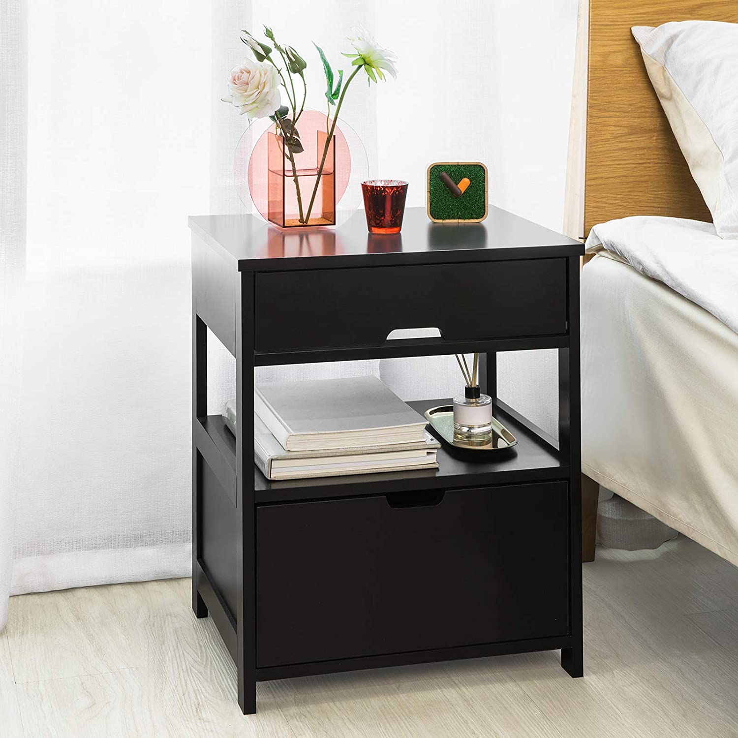 Big Bedding Australia Bedside Table Black Bedside Table with 2 Drawers