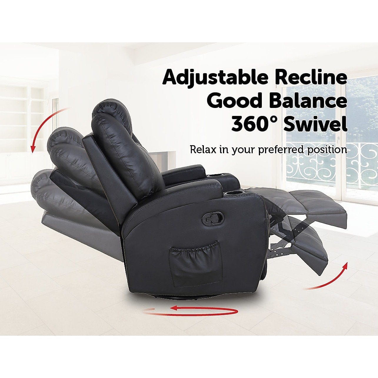 Big Bedding Australia Massage Chair Black Massage Sofa Chair Recliner 360 Degree Swivel PU Leather Lounge 8 Point Heated