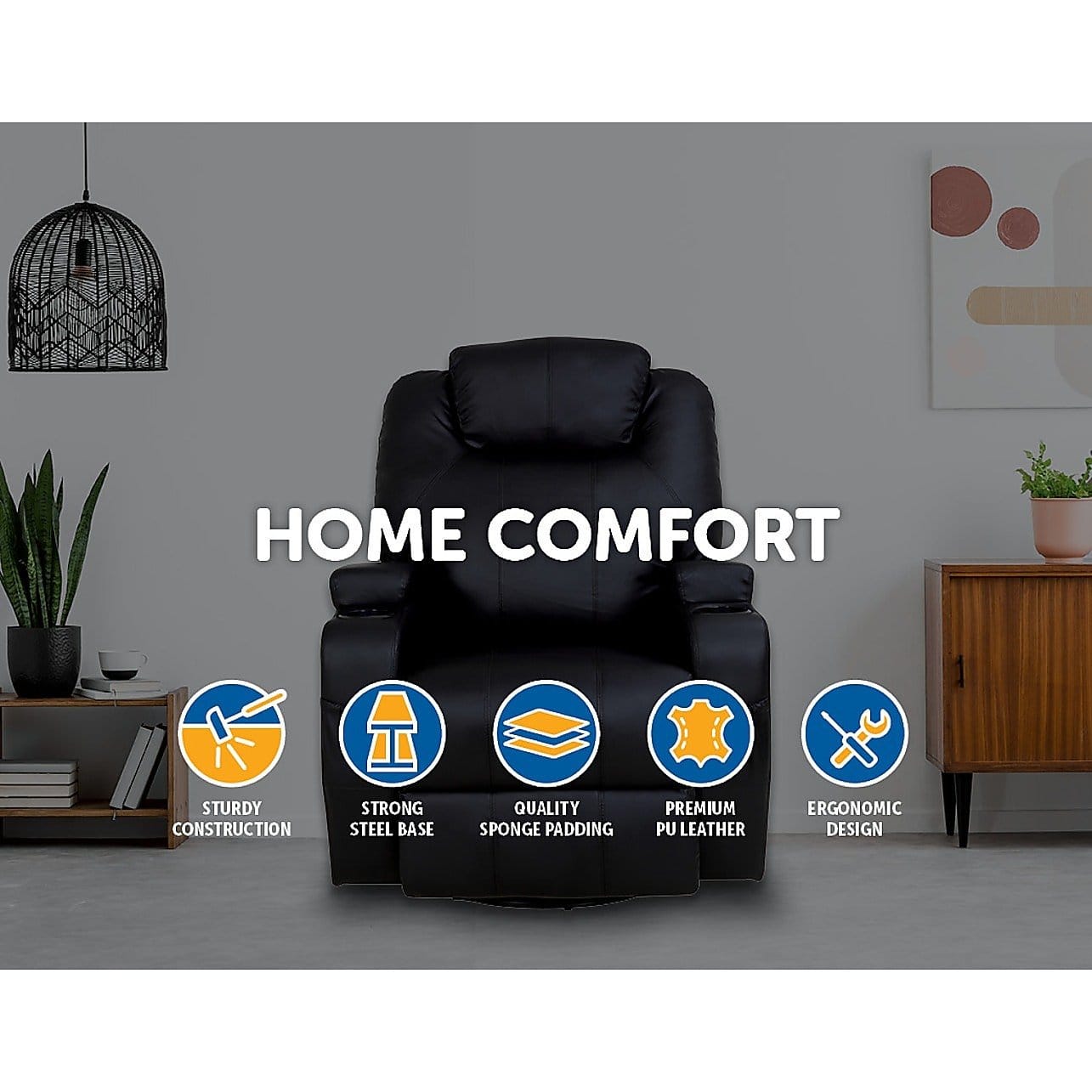 Big Bedding Australia Massage Chair Black Massage Sofa Chair Recliner 360 Degree Swivel PU Leather Lounge 8 Point Heated