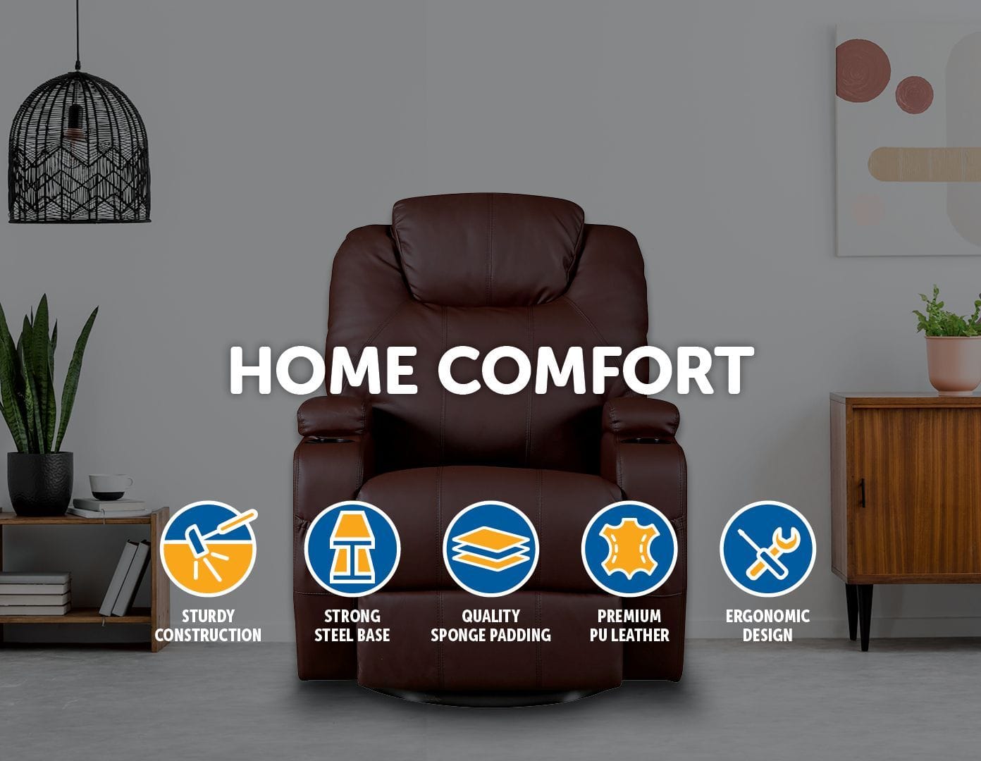 Big Bedding Australia Massage Chair Brown Massage Sofa Chair Recliner 360 Degree Swivel PU Leather Lounge 8 Point Heated