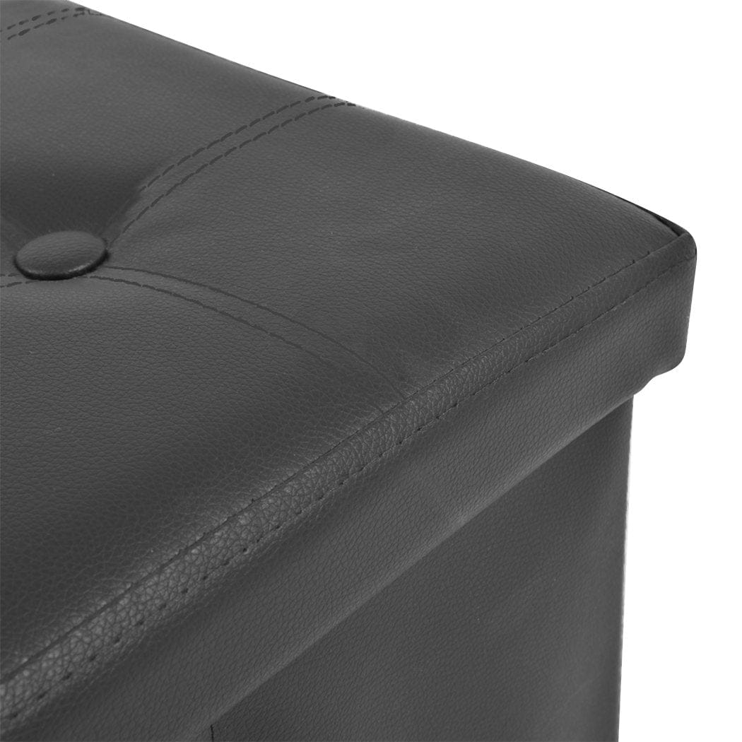 Big Bedding Australia Ottoman Folding Ottoman Storage Blanket Box Footstool Stool Cube Pouf Faux Black Leather