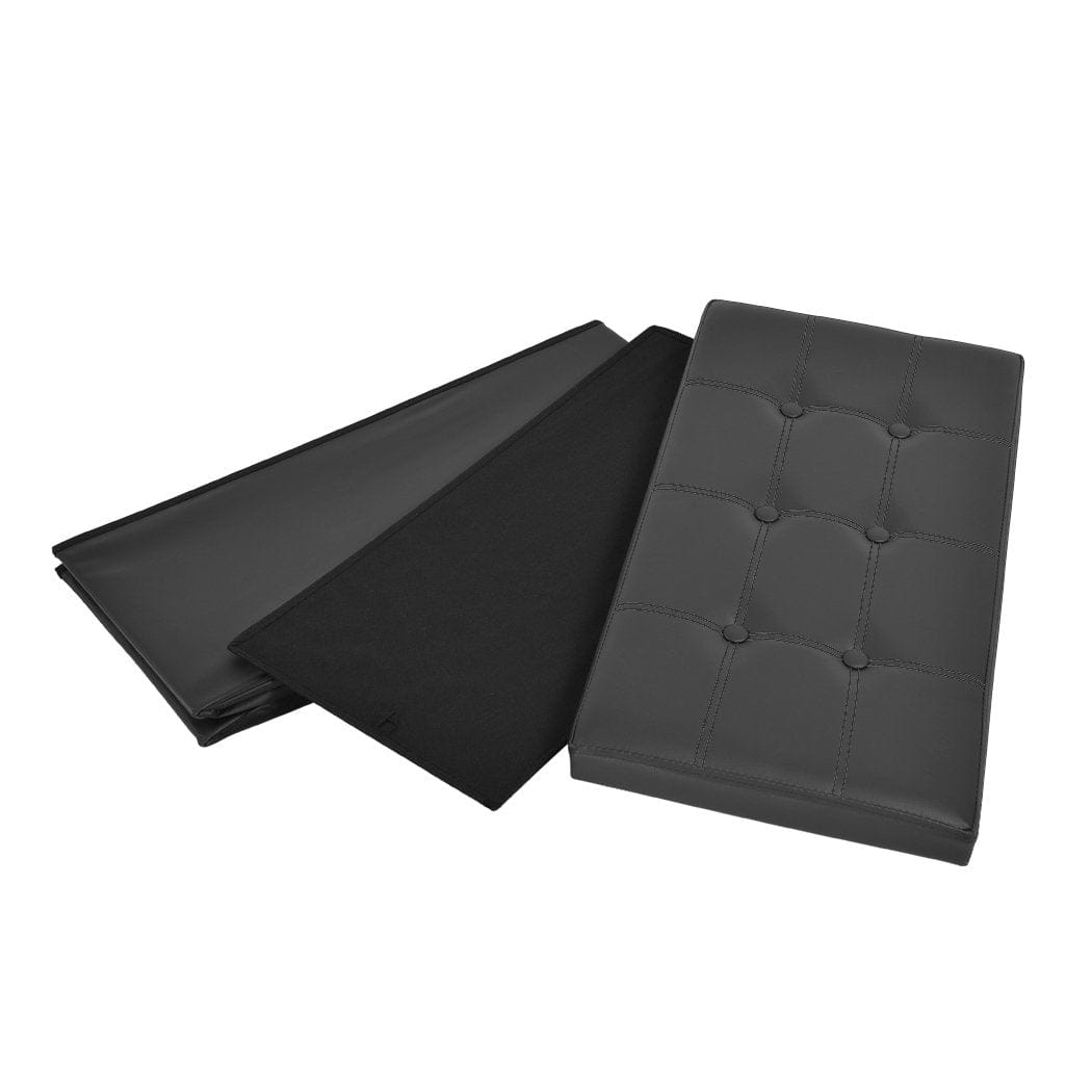 Big Bedding Australia Ottoman Folding Ottoman Storage Blanket Box Footstool Stool Cube Pouf Faux Black Leather