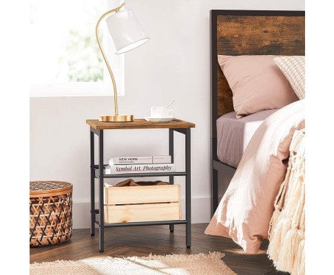 Big Bedding Australia Bedside Table Industrial Set of 2 Bedside Tables with Adjustable Mesh Shelves Rustic Brown and Black