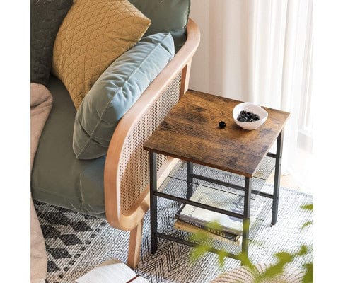 Big Bedding Australia Bedside Table Industrial Set of 2 Bedside Tables with Adjustable Mesh Shelves Rustic Brown and Black