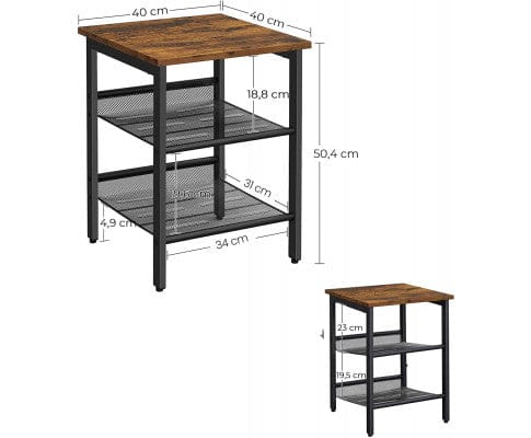 Big Bedding Australia Bedside Table Industrial Set of 2 Bedside Tables with Adjustable Mesh Shelves Rustic Brown and Black