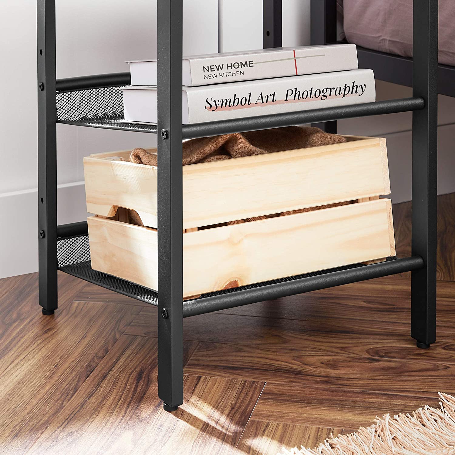 Big Bedding Australia Bedside Table Industrial Set of 2 Bedside Tables with Adjustable Mesh Shelves,  Rustic Brown and Black