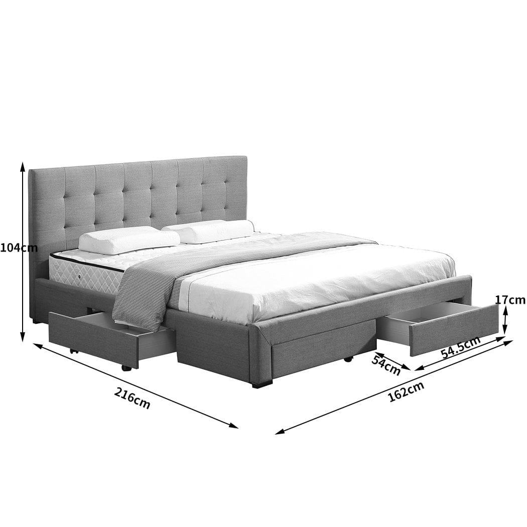 Big Bedding Australia Bedframe Levede Bed Frame Queen Fabric With Drawers Storage Wooden Mattress Grey