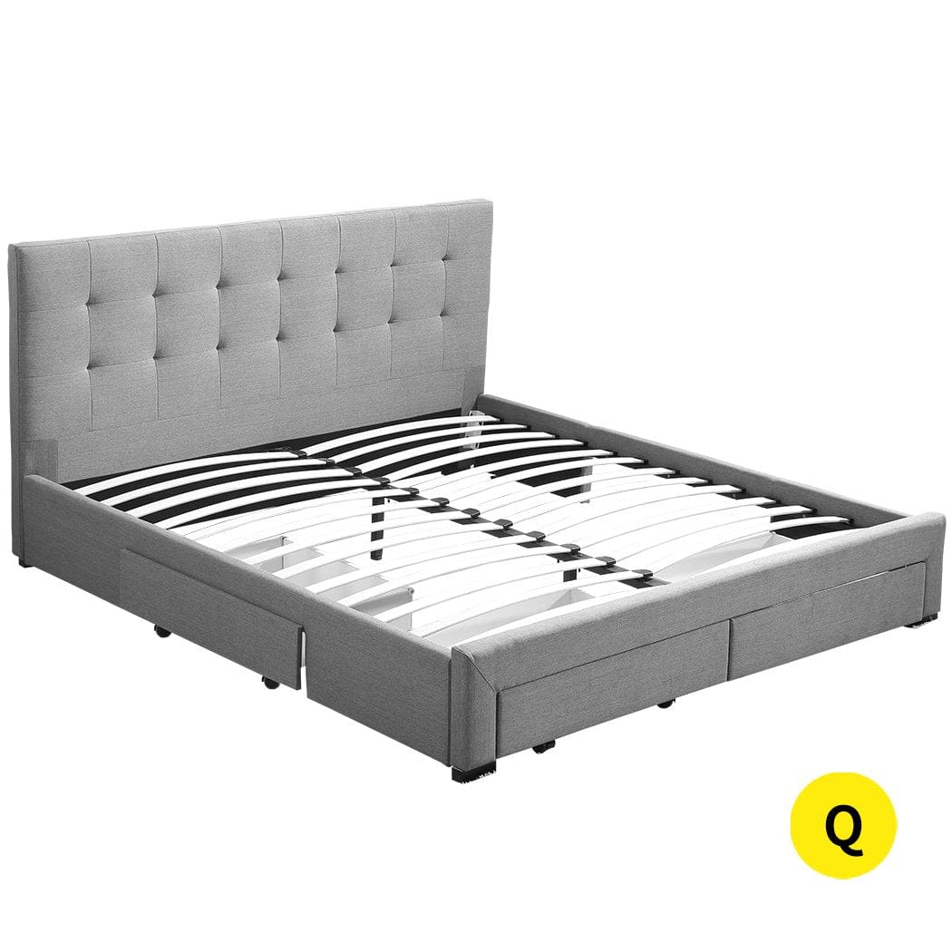 Big Bedding Australia Bedframe Levede Bed Frame Queen Fabric With Drawers Storage Wooden Mattress Grey