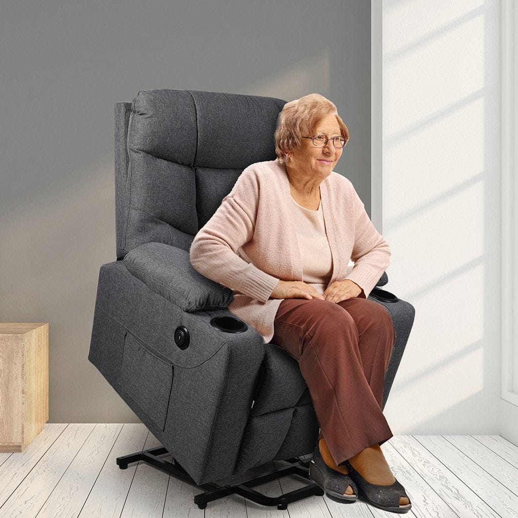 Big Bedding Australia Massage Chair Levede Recliner Chair Electric Lift Chairs Armchair Lounge Fabric Sofa USB Charge