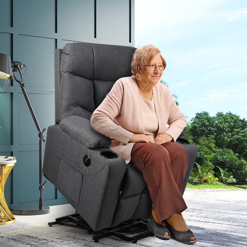 Big Bedding Australia Massage Chair Levede Recliner Chair Electric Lift Chairs Armchair Lounge Fabric Sofa USB Charge