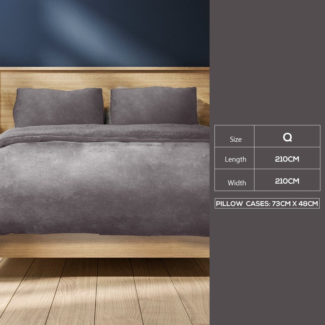 Big Bedding Australia Quilt Cover Luxury Flannel Quilt Cover with Pillowcase Silver Grey Queen