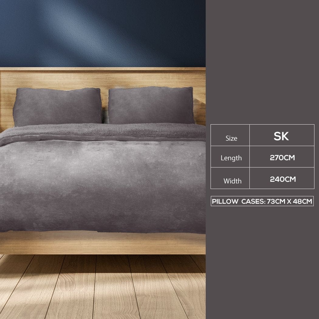 Big Bedding Australia Quilt Cover Luxury Flannel Quilt Cover with Pillowcase Silver Grey Super King