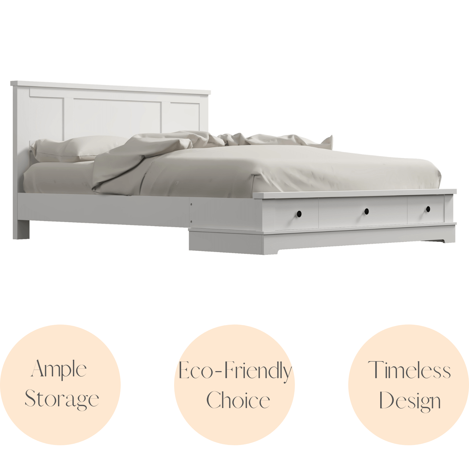 Big Bedding Australia Bedframe Margaux White Coastal Lifestyle Bedframe with Storage Drawers Double