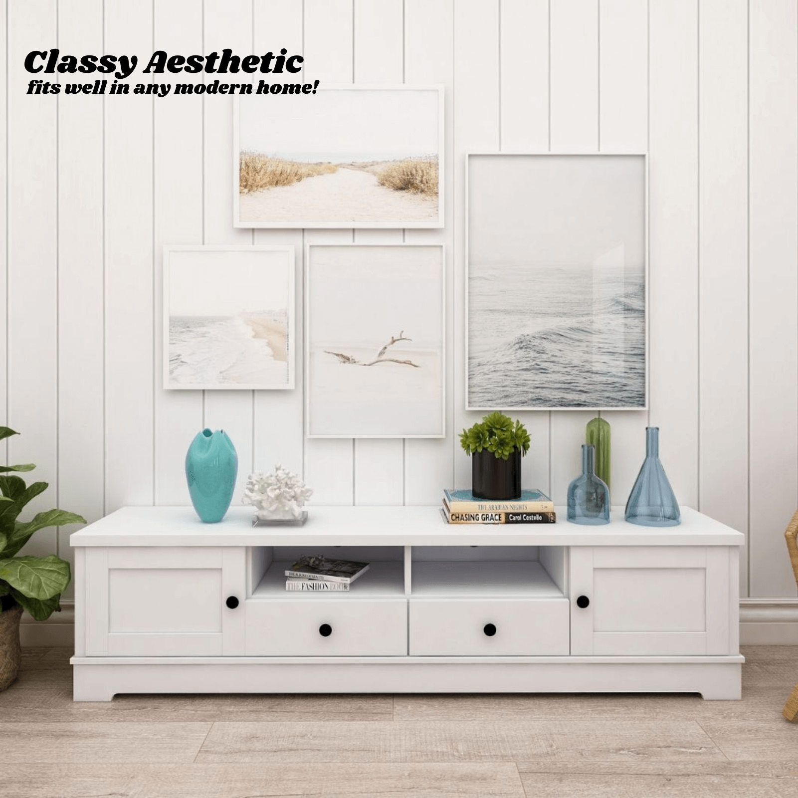 Big Bedding Australia TV Unit Margaux White Coastal Style 180cm Entertainment Unit