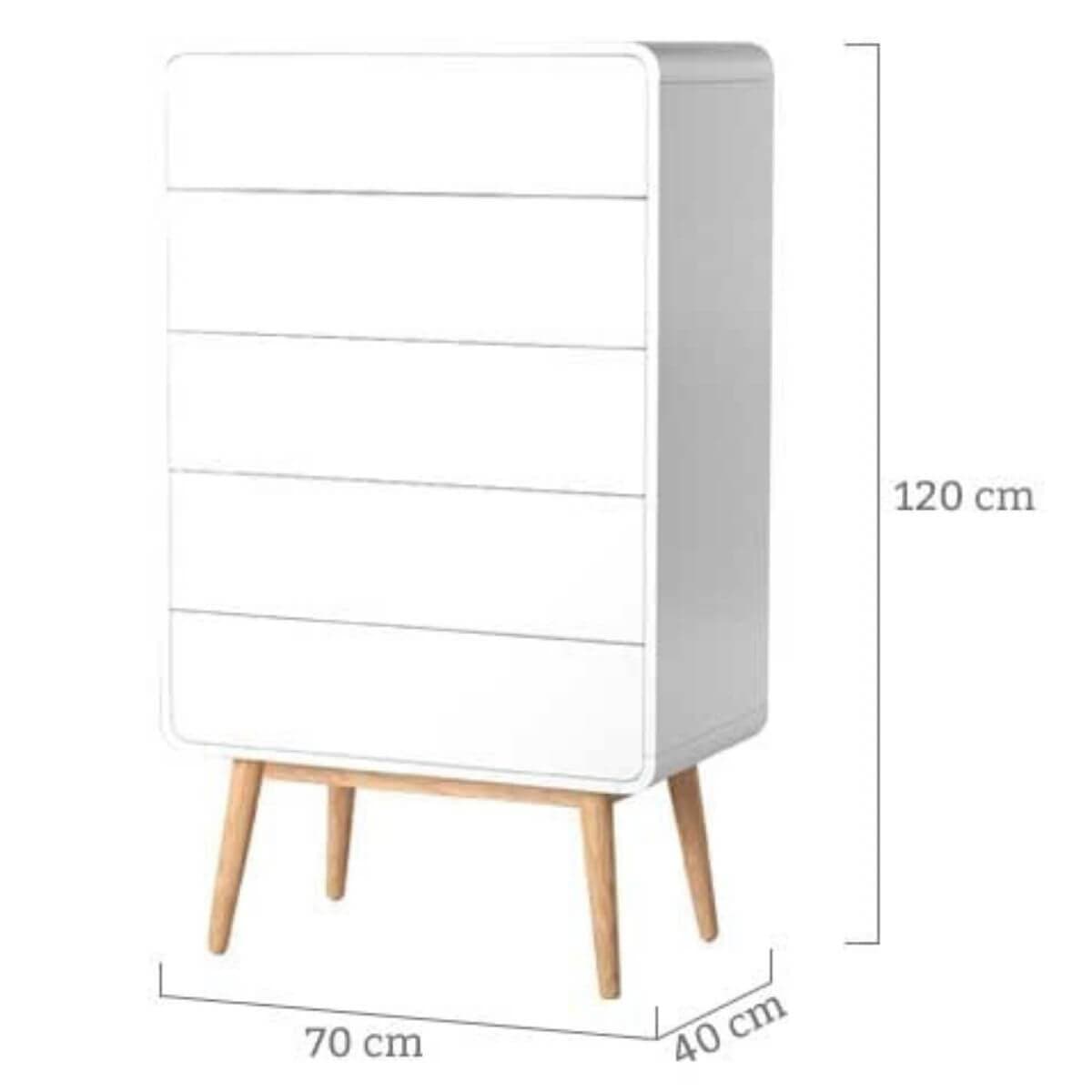 Big Bedding Australia Chest of Drawers Merlin White Modern Retro Tallboy