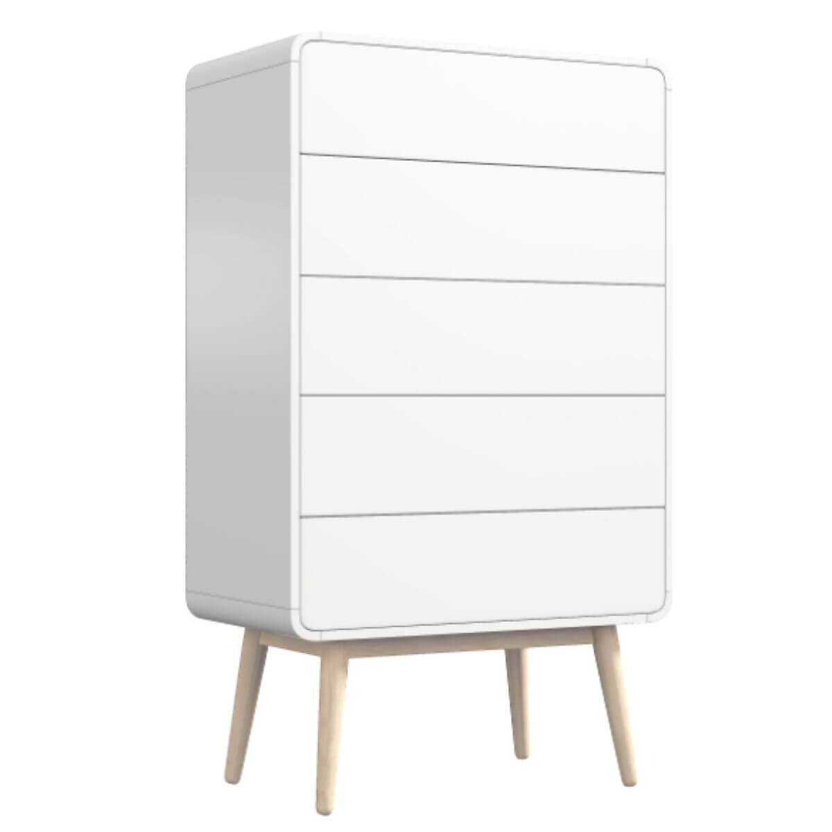 Big Bedding Australia Chest of Drawers Merlin White Modern Retro Tallboy