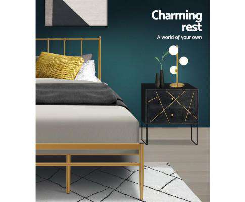 Big Bedding Australia Bedframe Metal Bed Frame Platform Foundation Wooden Gold Amor