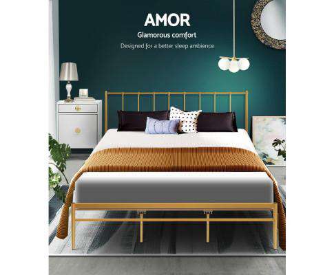 Big Bedding Australia Bedframe Metal Bed Frame Platform Foundation Wooden Gold Amor