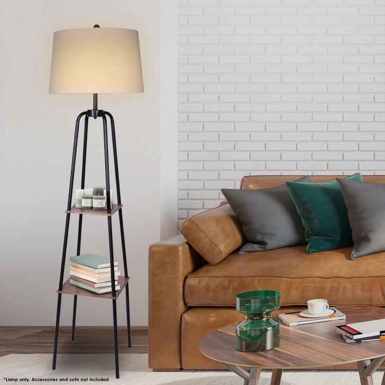Big Bedding Australia Lamp METAL ETAGERE FLOOR LAMP SHADE WITH METAL SHELF IN WOOD GRAIN FINISH