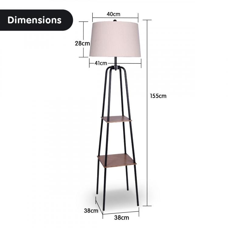 Big Bedding Australia Lamp METAL ETAGERE FLOOR LAMP SHADE WITH METAL SHELF IN WOOD GRAIN FINISH