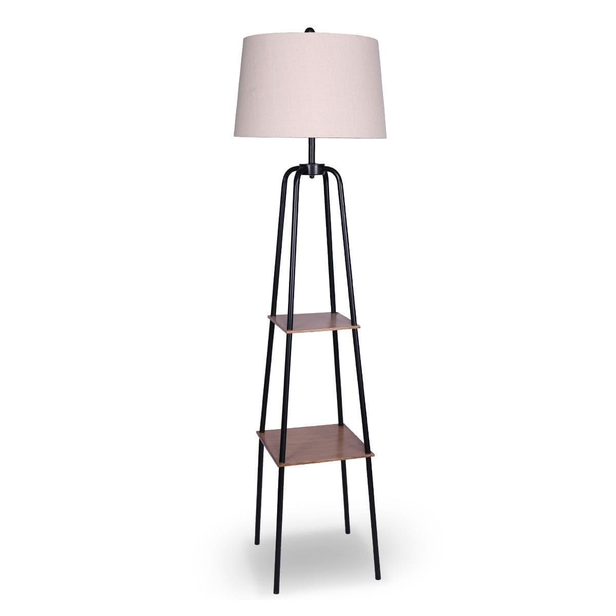 Big Bedding Australia Lamp METAL ETAGERE FLOOR LAMP SHADE WITH METAL SHELF IN WOOD GRAIN FINISH