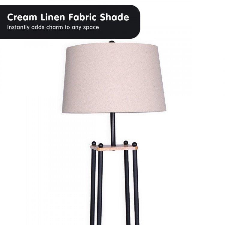 Big Bedding Australia Lamp METAL ETAGERE FLOOR LAMP WITH WOOD SHELF & CREAM LINEN FABRIC SHADE