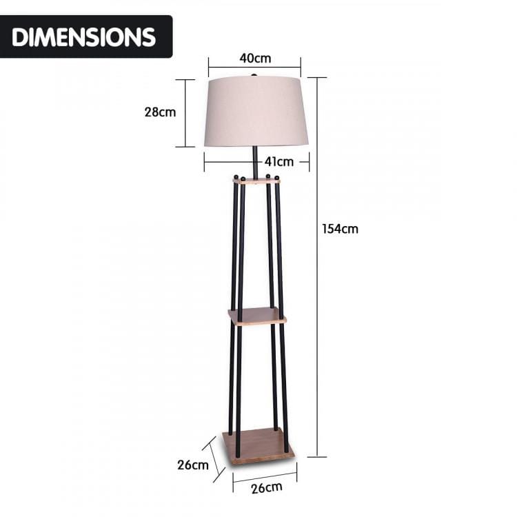 Big Bedding Australia Lamp METAL ETAGERE FLOOR LAMP WITH WOOD SHELF & CREAM LINEN FABRIC SHADE
