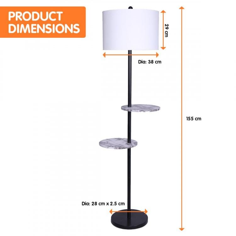 Big Bedding Australia Lamp METAL FLOOR LAMP SHADE BLACK POST IN MARBLE FINISH SHELVES