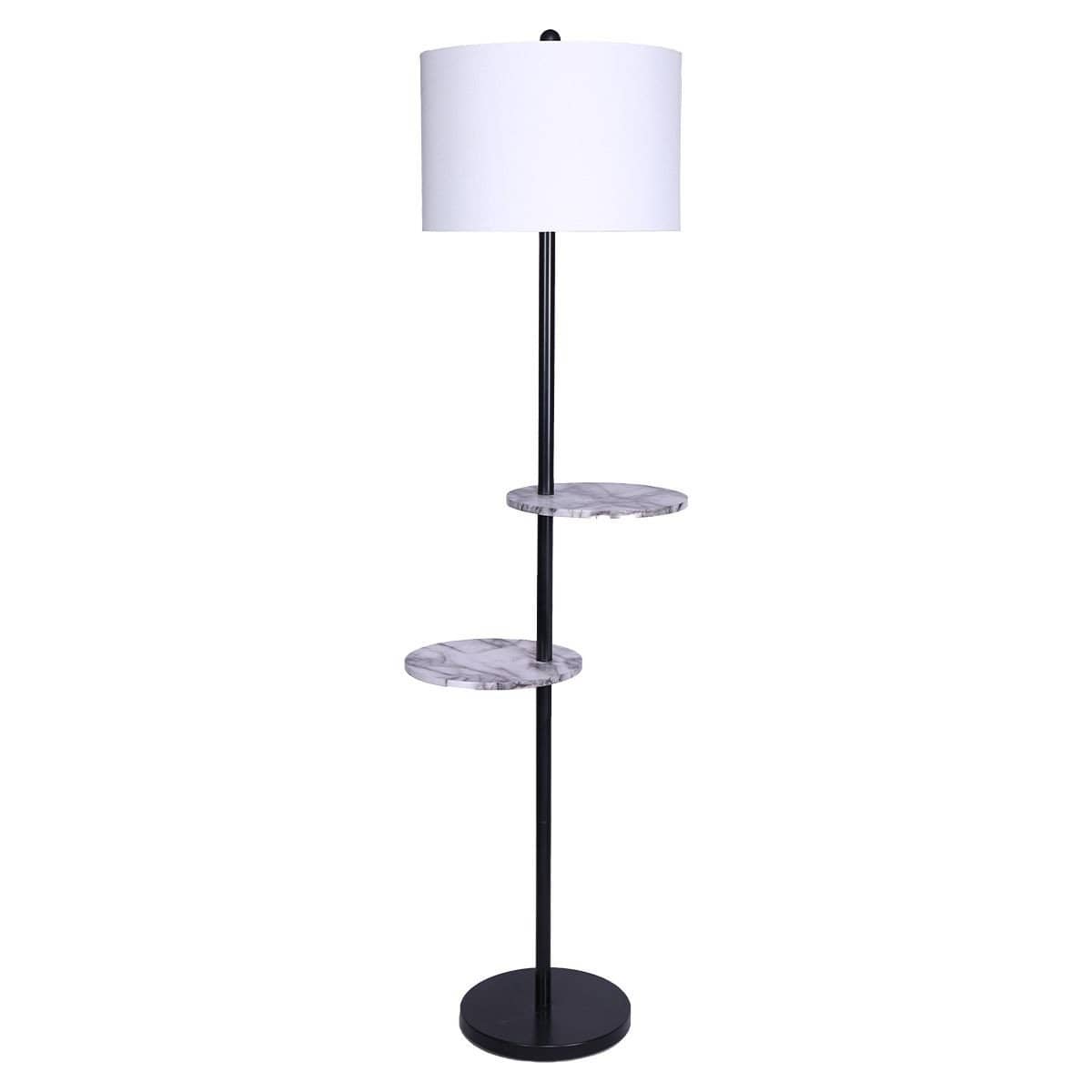 Big Bedding Australia Lamp METAL FLOOR LAMP SHADE BLACK POST IN MARBLE FINISH SHELVES