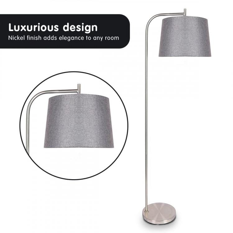 Big Bedding Australia Lamp METAL TASK FLOOR LAMP IN NICKEL FINISH WITH GREY LINEN FABRIC SHADE