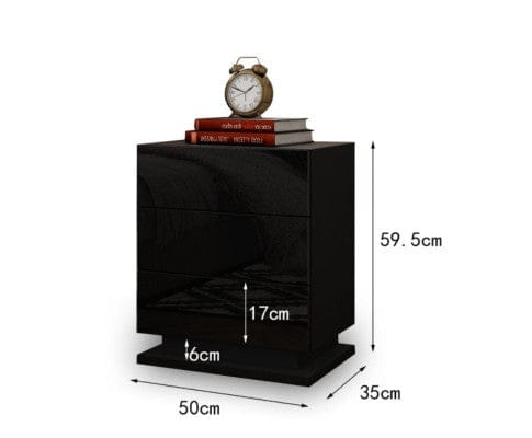 Big Bedding Australia Bedside Table Modern High Gloss LED Bedside Black Drawer Cabinet Table