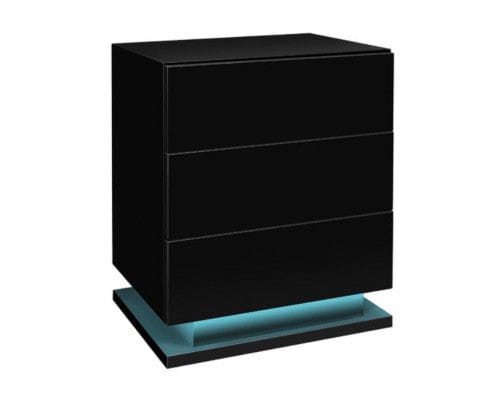 Big Bedding Australia Bedside Table Modern High Gloss LED Bedside Black Drawer Cabinet Table