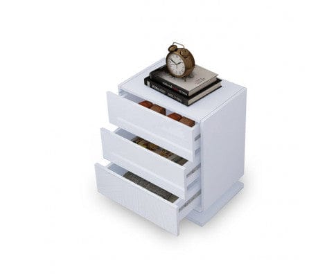 Big Bedding Australia Bedside Table Modern High Gloss LED Bedside White Drawer Cabinet Table