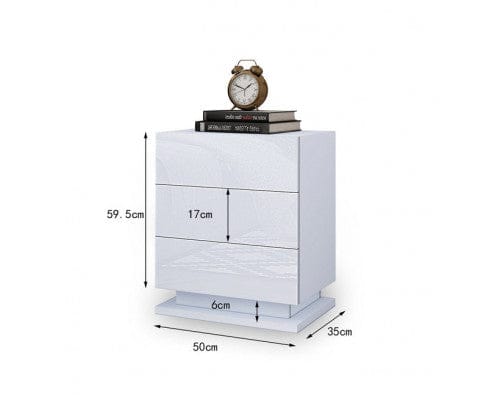 Big Bedding Australia Bedside Table Modern High Gloss LED Bedside White Drawer Cabinet Table