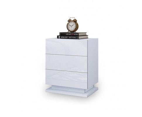 Big Bedding Australia Bedside Table Modern High Gloss LED Bedside White Drawer Cabinet Table