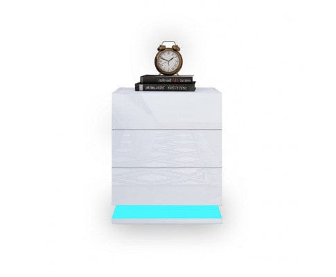 Big Bedding Australia Bedside Table Modern High Gloss LED Bedside White Drawer Cabinet Table
