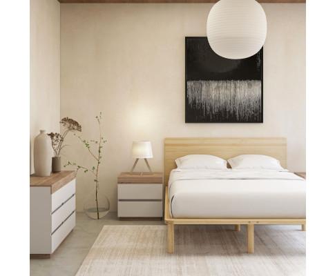 Big Bedding Australia Bedframe Natural Solid Wood Bed Frame Bed Base with Headboard