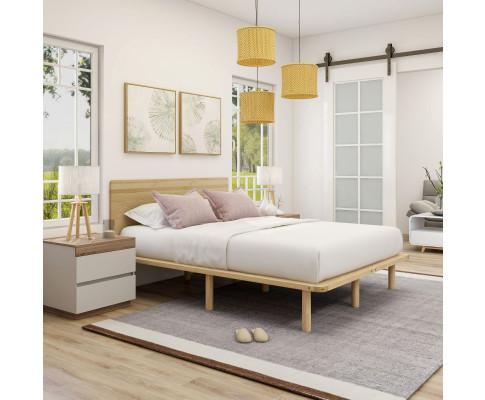 Big Bedding Australia Bedframe Natural Solid Wood Bed Frame Bed Base with Headboard