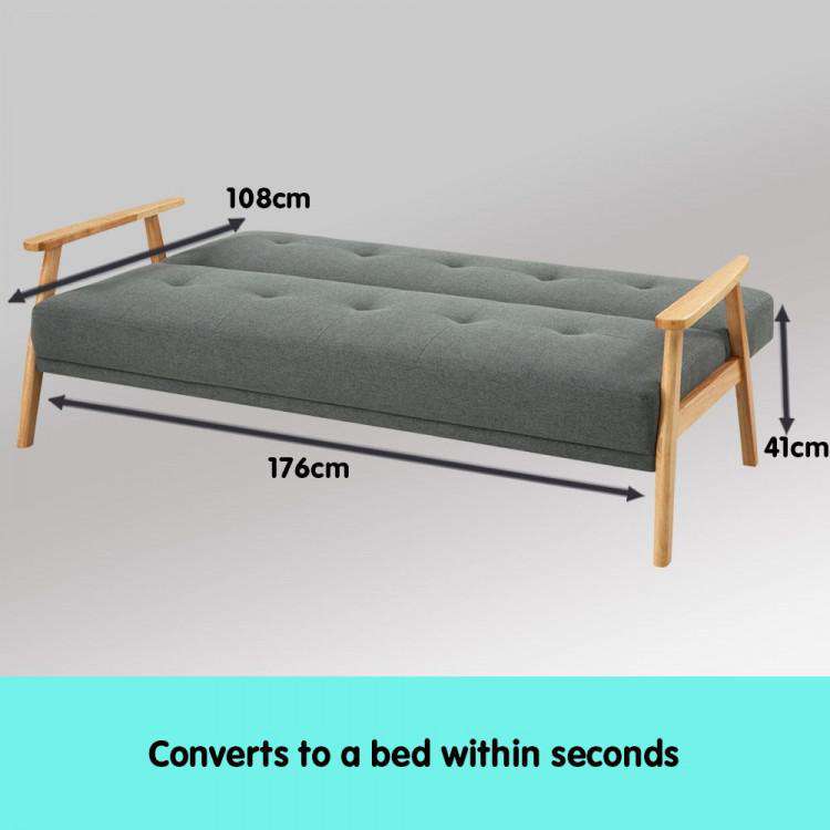 Big Bedding Australia Sofa THREE SEATER LINEN FABRIC SOFA BED LOUNGE COUCH FUTON - LIGHT GREY