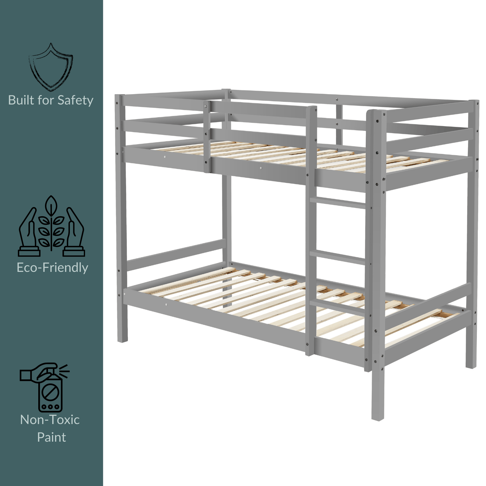 Big Bedding Australia Bedframe Tracey Solid Pinewood Kids' Single Bunk Bed Dark Grey