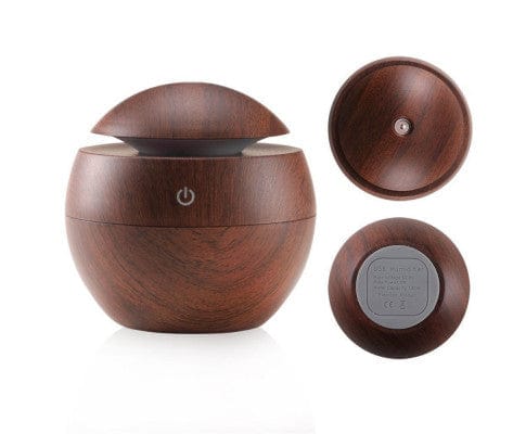 Big Bedding Australia Diffuser Ultrasonic USB Diffuser with 10 Aroma Oils Humidifier LED Light 130ml - Dark Wood