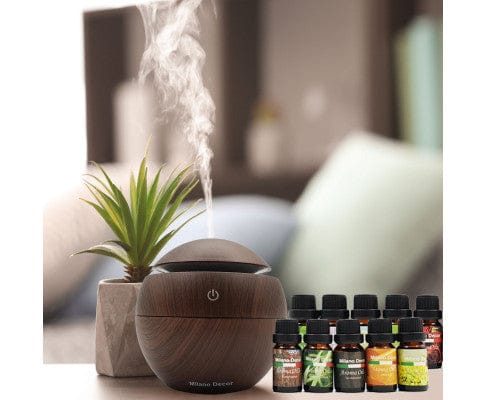 Big Bedding Australia Diffuser Ultrasonic USB Diffuser with 10 Aroma Oils Humidifier LED Light 130ml - Dark Wood